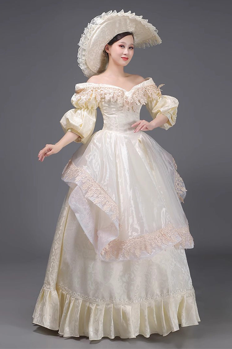 Champagne European Court Half Sleeves Ruffle Sweet Vintage Victorian Strapless Dress