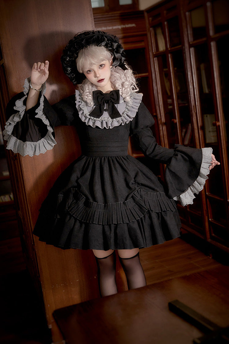 Black Chapter of the Night Long Hime Sleeves Ruffle Bowknot Gothic Lolita Dress
