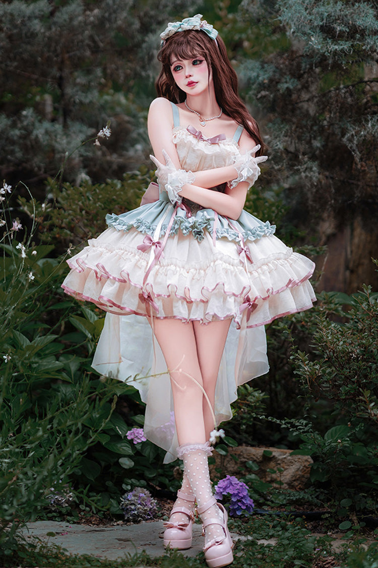 Light Green/Ivory Dance of Time Triple-Layered Ballet Style Bowknot Lace-Up Sweet Lolita Jsk Dress