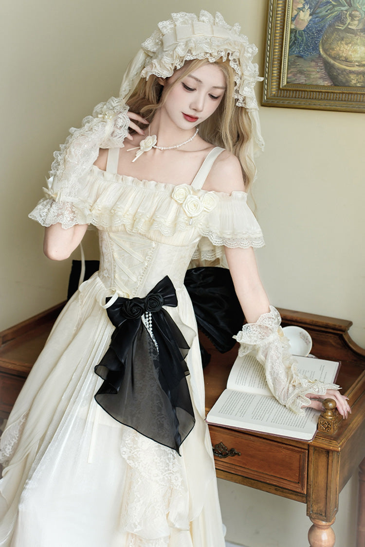Ivory Moonlight Variations Sleeveless Ruffle Lace-Up Sweet Lolita Jsk Long Dress