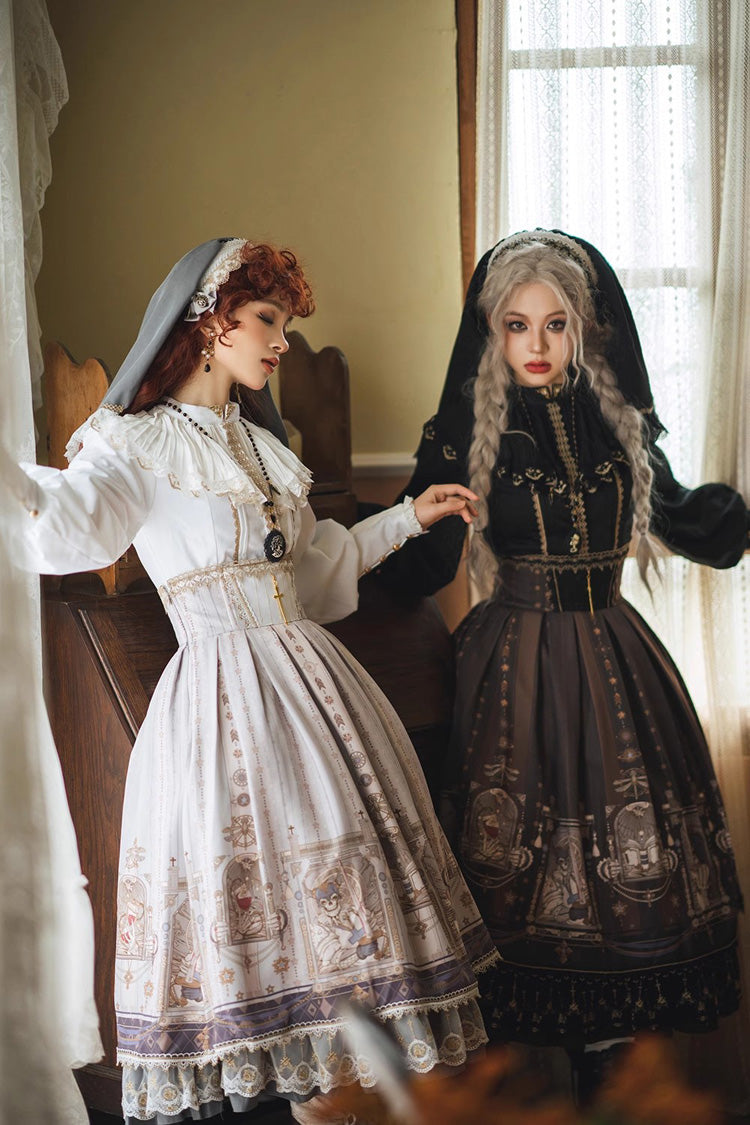 Demon Hunting Notes Print Ruffle Sweet Elegant Lolita Skirt 2 Colors