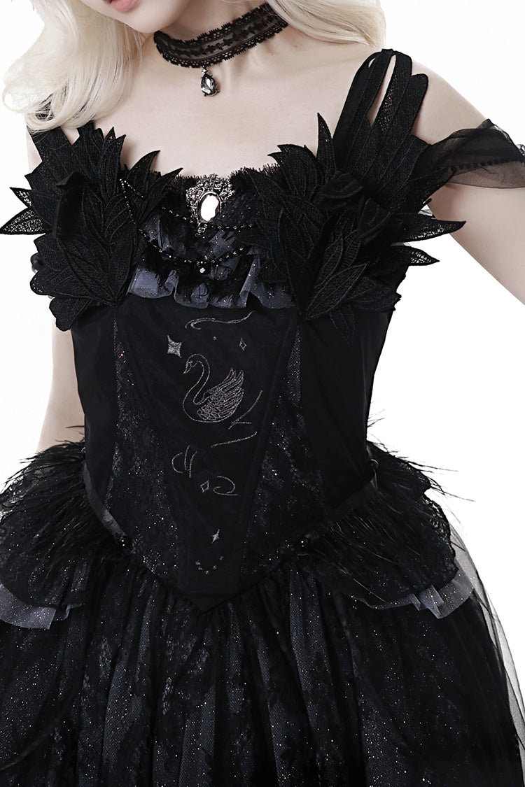 Black Black Swan's Prayer Sleeveless Ruffle Bowknot Gothic Ballet Lolita Jsk Dress