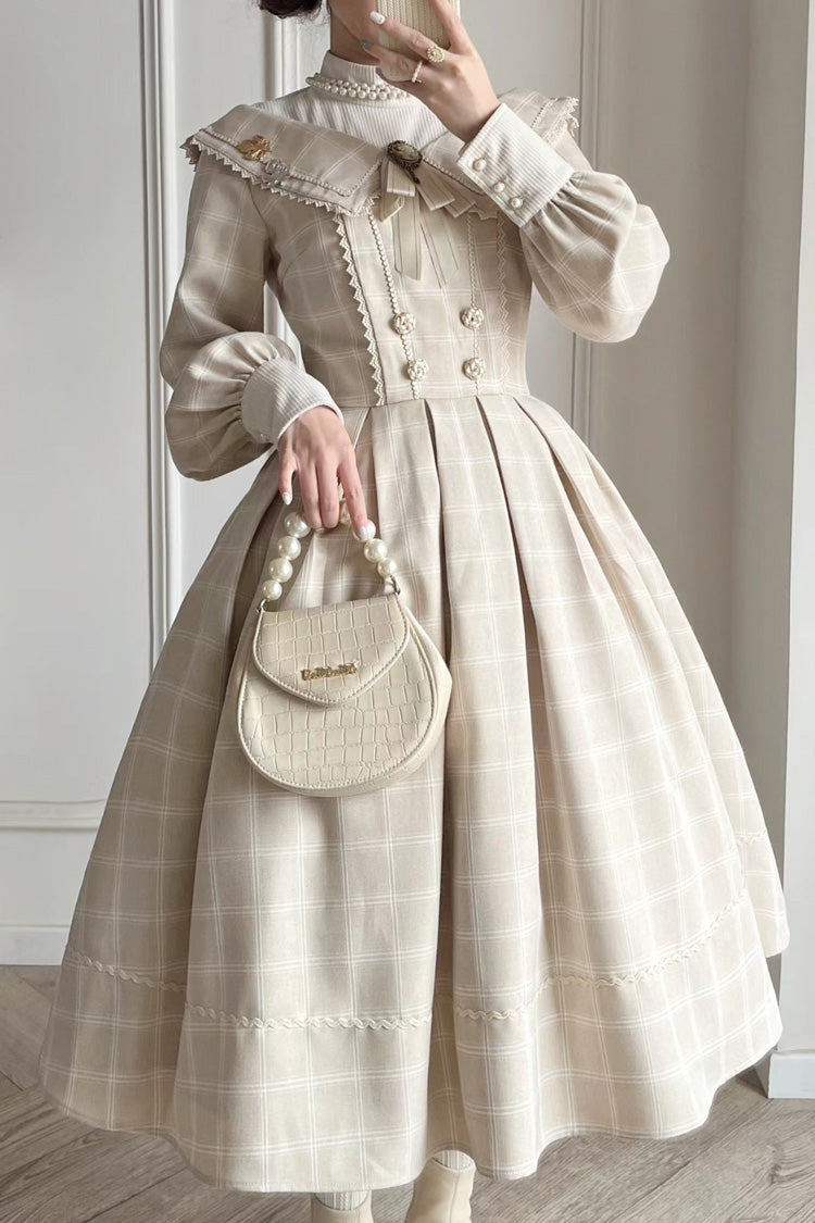 Apricot Fontainebleau Long Sleeves Plaid Print Bowknot Elegant Sweet Lolita Dress