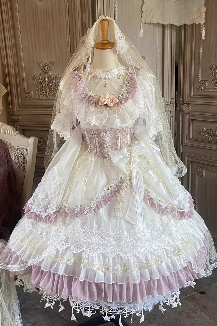 Elizabeth Tea Party Multi-Color Short Sleeves Ruffle Hanayome Bowknot Stitching Lace Sweet Lolita Dress