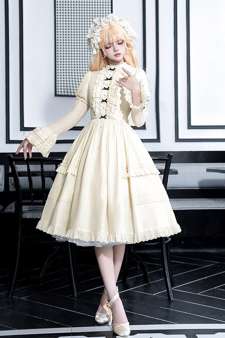 Ivory Birch Appointment Stand Collar Long Puff Sleeves Ruffle Bowknot Sweet Lolita Dress