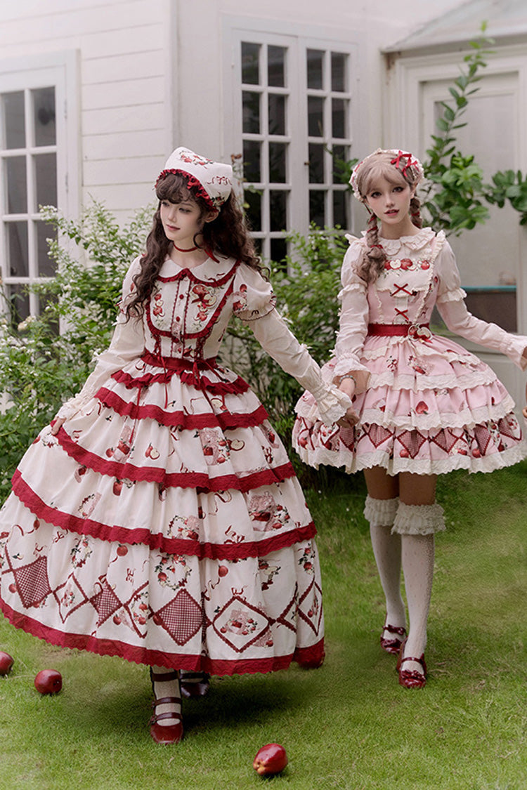 Pink Triple-Layered Apple Orchard Print Ruffle Embroidery Sweet Lolita Short Skirt