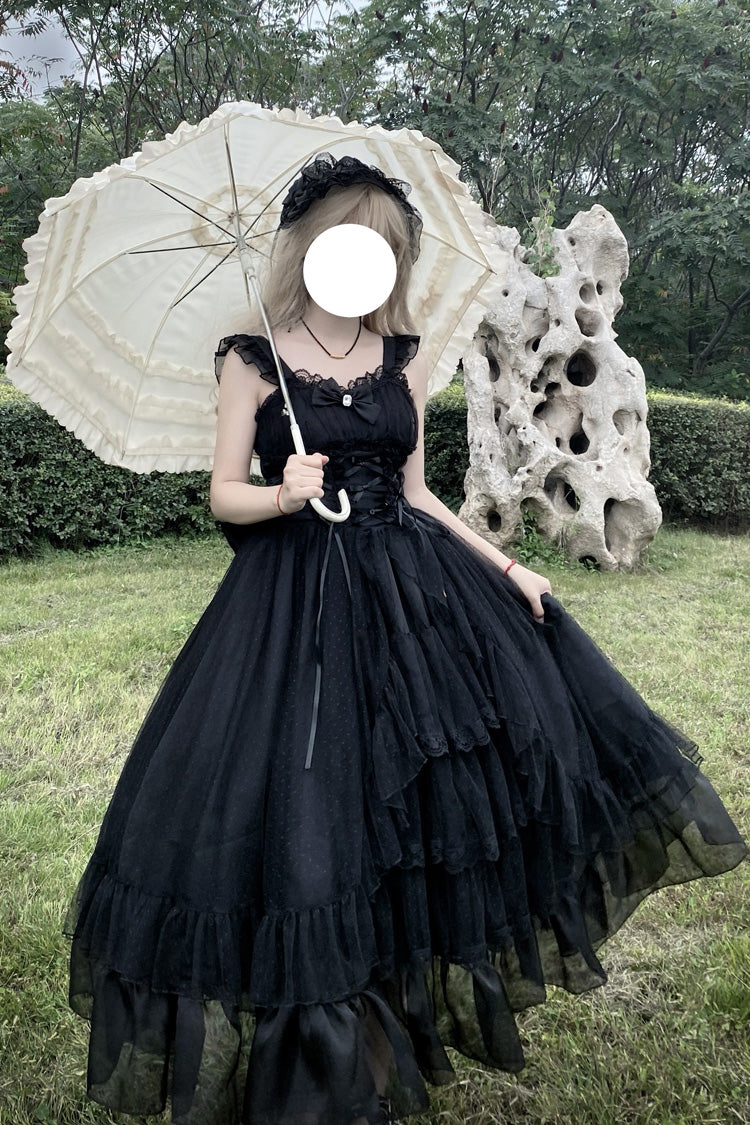 Black Moonlight Sonata Ruffle Cardigan Bowknot Lace Gothic Vintage Lolita Jsk Dress