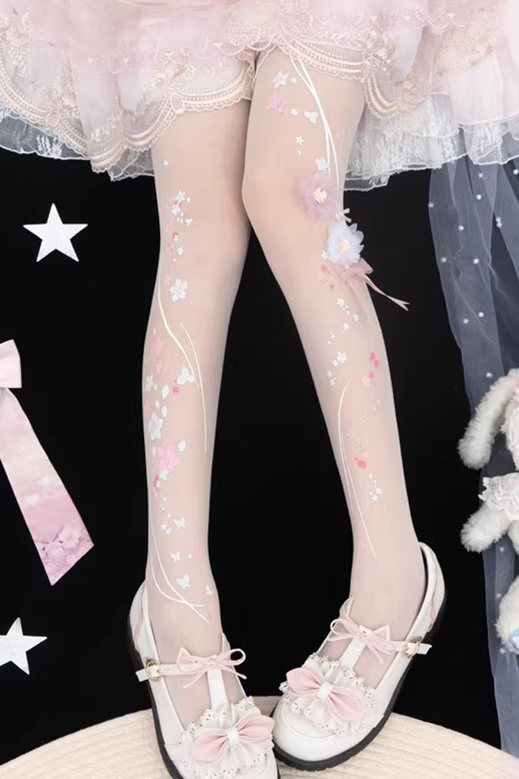 Peach Blossom Fragrance Printed Sweet Chinese Style Gorgeous Lolita Tights 4 Colors