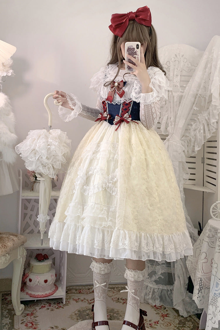 Snow White Ruffle Bowknot Lace Sweet Lolita Jsk Dress 2 Version