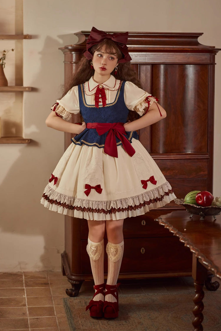 Multi-Color Snow White Lapel Collar Ruffle Short Sleeves Sweet Lolita Dress