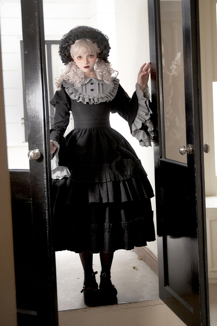 Black Chapter of the Night Long Hime Sleeves Ruffle Bowknot Gothic Lolita Dress