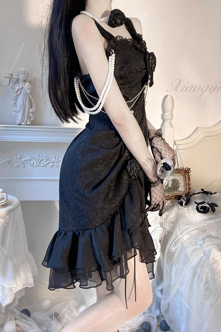 Camellia Rose Ruffle Asymmetric Gothic Chinese Style Elegant Lolita Jsk Dress 3 Colors