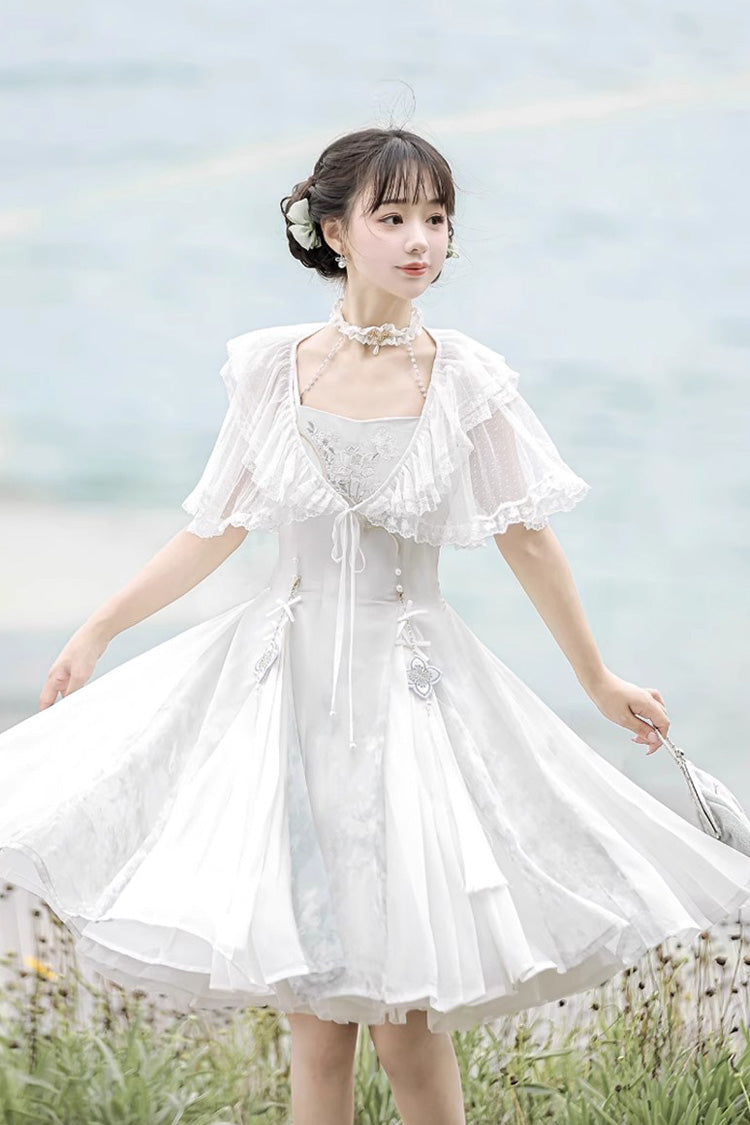 White Summer Dream Lotus Sleeveless Chinese Style Sweet Qi Lolita Jsk Dress