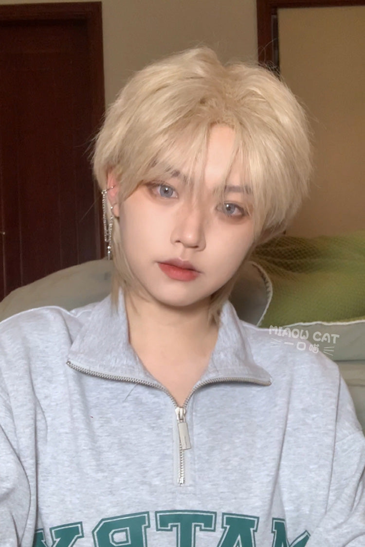 Platinum Natural Short Hair Medium Haircut Prince Ouji Wig