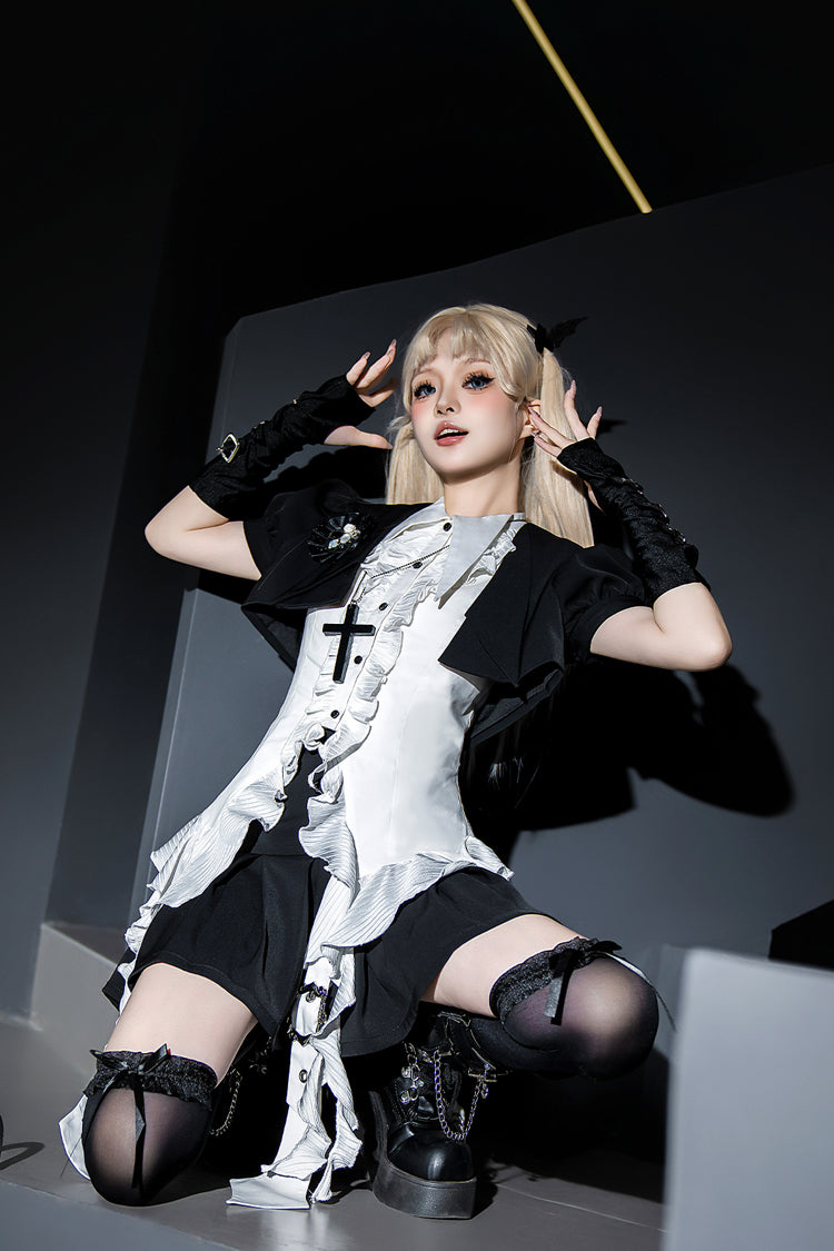 White Ruffle Irregular Clown Pointed Collar Gothic Ouji Lolita Blouse