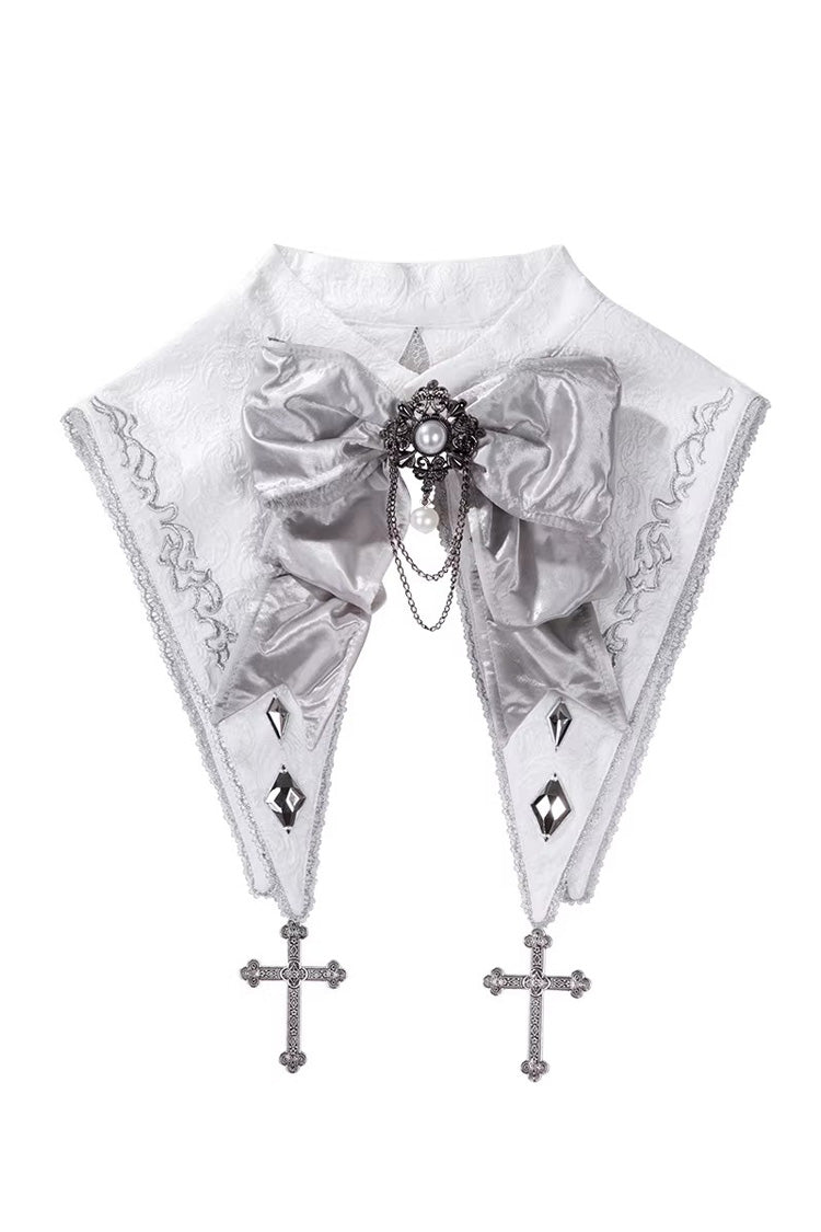 White Silver-White Sacred Pact Bow Asymmetric Gothic Prince Palace Ouji Lolita Shorts Coat Four-Piece Set