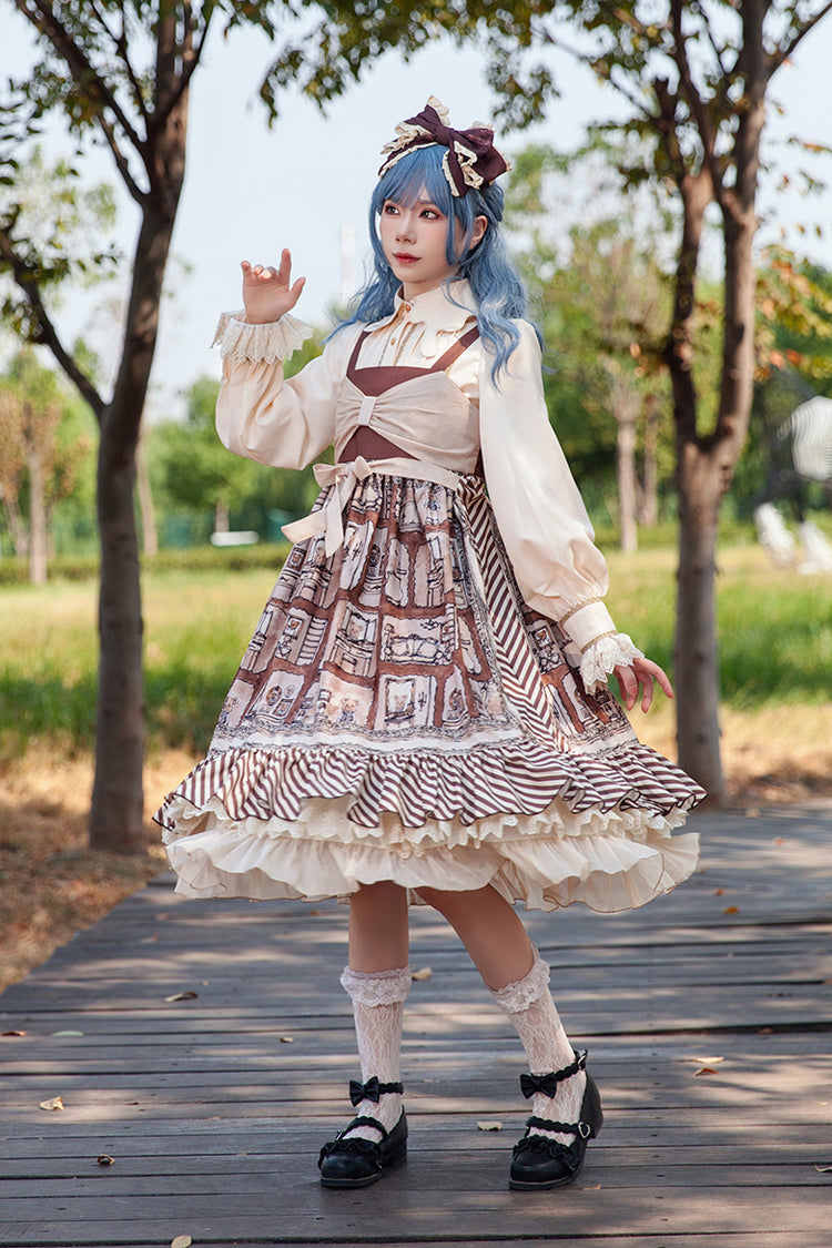 Brown Underground Bear Print Ruffle Bowknot Sweet Lolita Dress