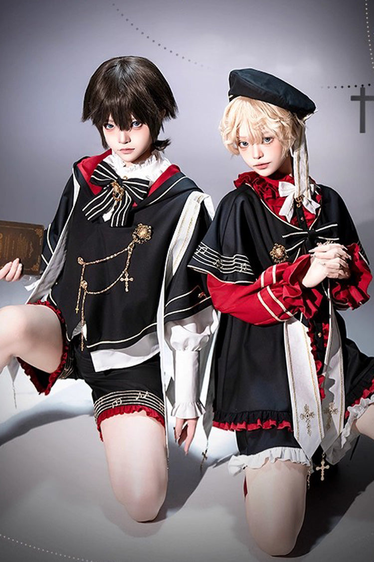 Black/Red The Choir of The Church Ouji Fashion Gothic Prince Lolita Set (Younger Brother Version)