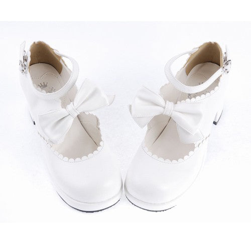 White PU Round Toe Ankle Straps Bow Decoration Platform Sweet Lolita Shoes