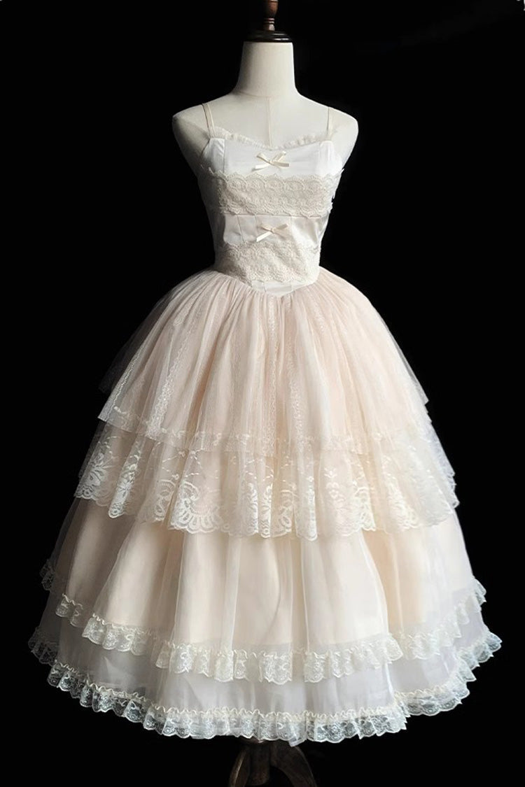 Ivory Tower Multi-layer Ruffle Embroidery Sweet Elegant Lolita Jsk Dress (Long Version)