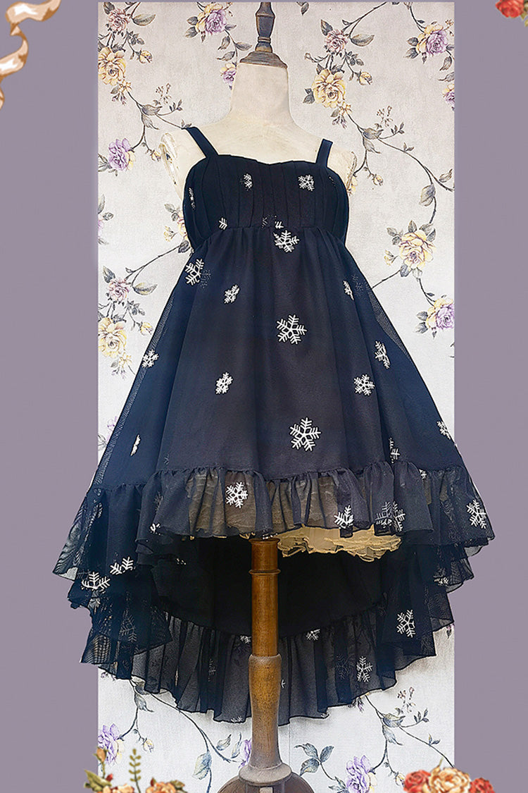 Feather Snowflake Embroidery Print Sleeveless Ruffle Bowknot Sweet Lolita Jsk Dress 3 Colors