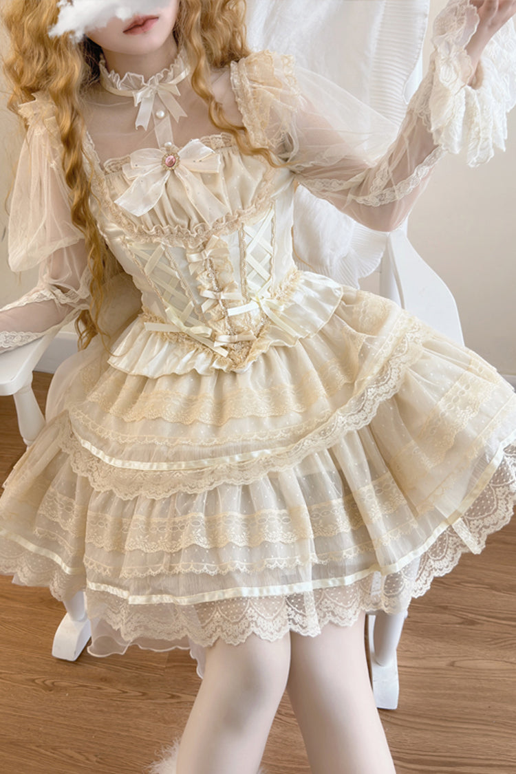 Apricot Girl Love Double-Layered Bowknot Lace Sweet Ballet Lolita Skirt Set