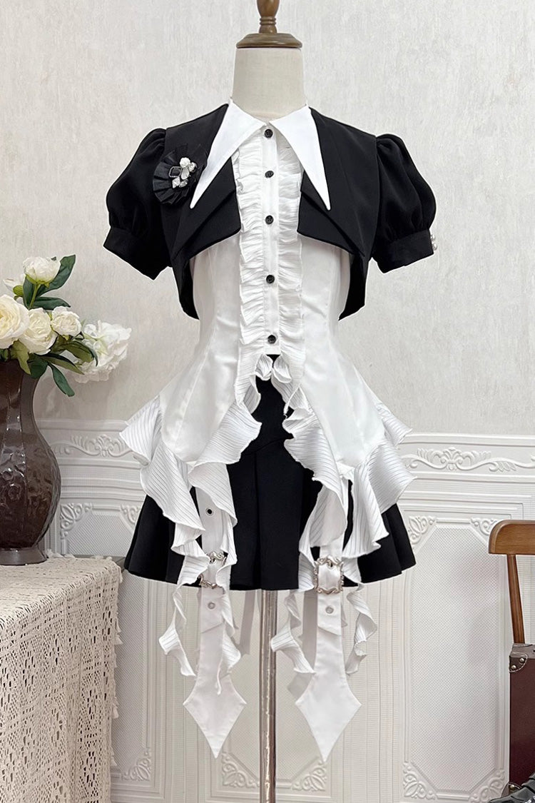 White Ruffle Irregular Clown Pointed Collar Gothic Ouji Lolita Blouse