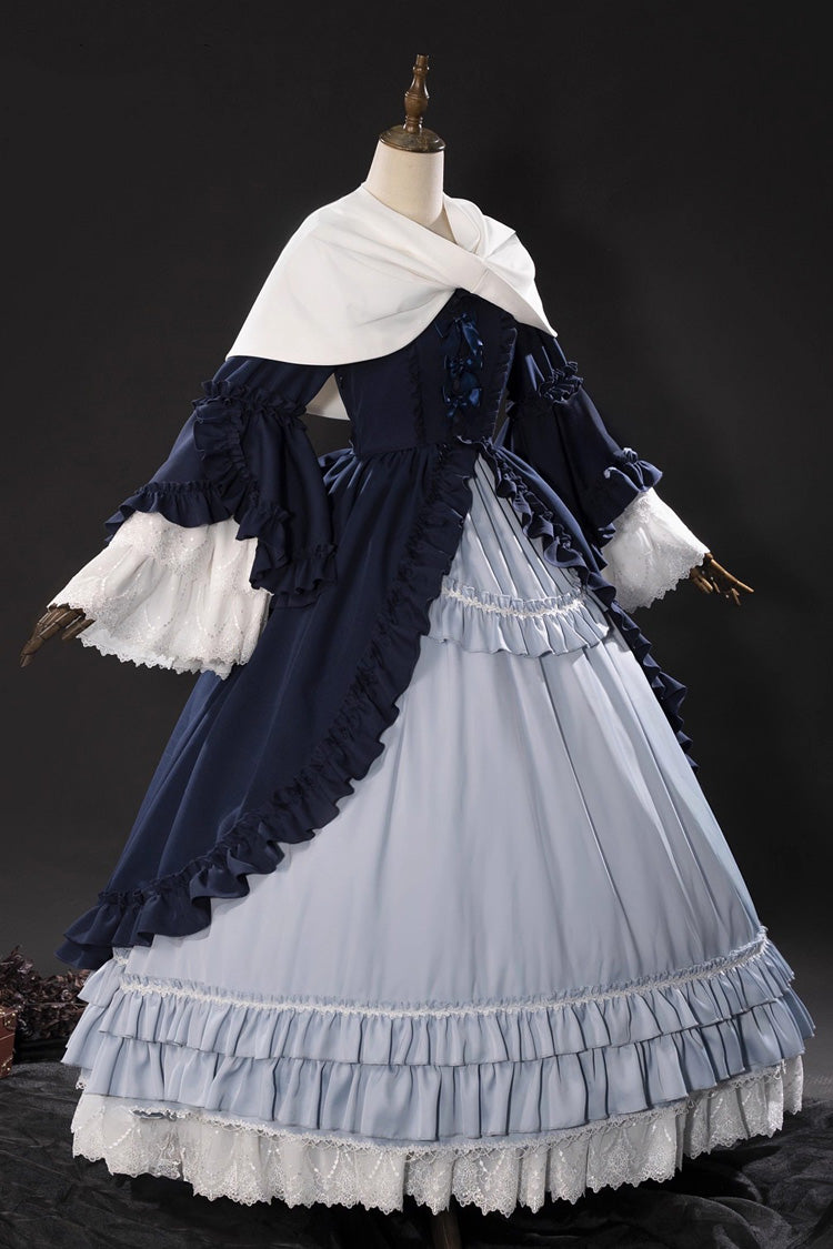 Blue Loli Detective Triple-Layered Ruffle Cardigan Bowknot Gothic Lolita Victorian Dress Set