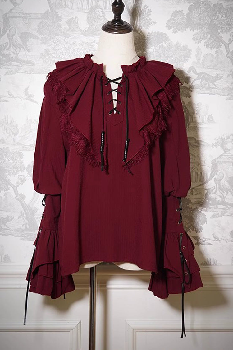 Wine Red Pirate Series Navigation Treasure Hunting Guide V Collar Long Hime Sleeves Ouji Lolita Blouse