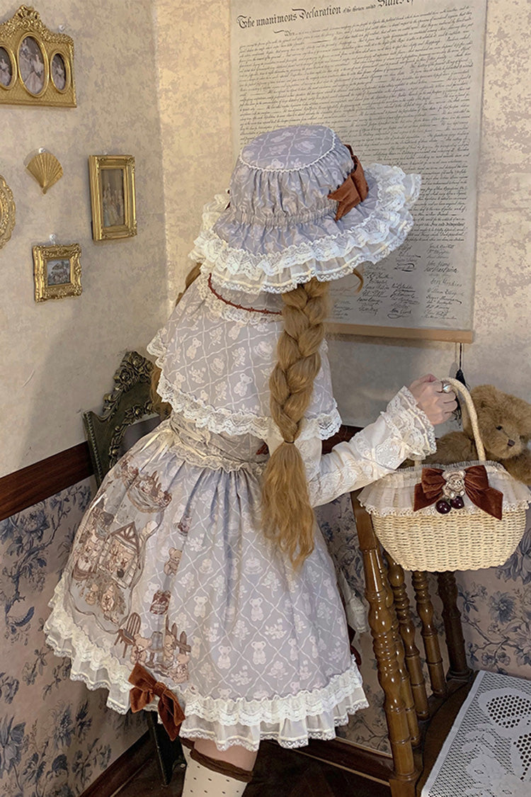 Castle Bear Sleeveless Print Ruffle Bowknot Lace Sweet Lolita Jsk Dress 4 Colors