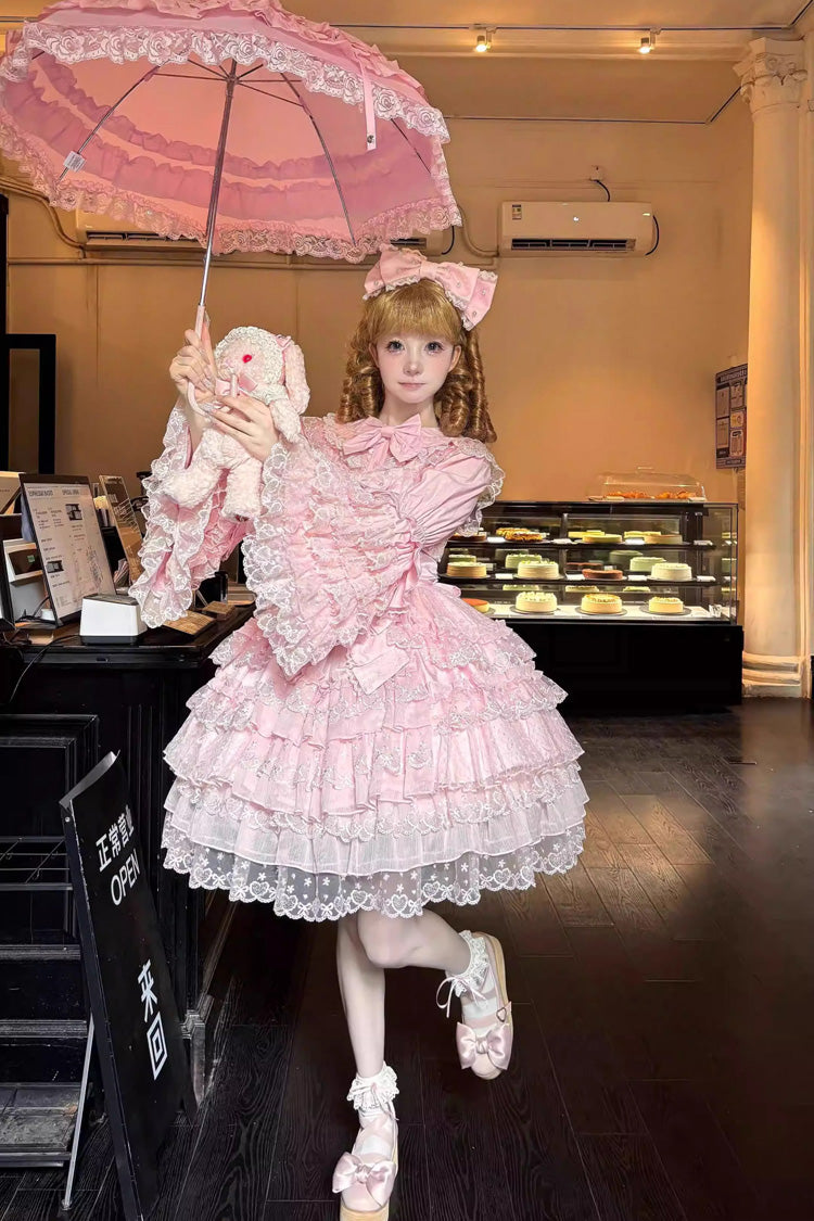 Pink Love Overture Multi-Layered Ruffle Bowknot Lace Sweet Lolita Jsk Dress