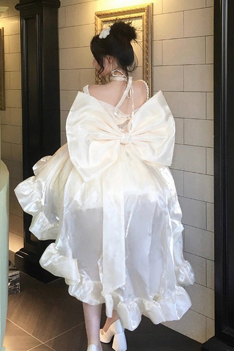Gold Proxima Centauri Off Shoulder Ruffle Bowknot Sweet Princess Lolita Dress