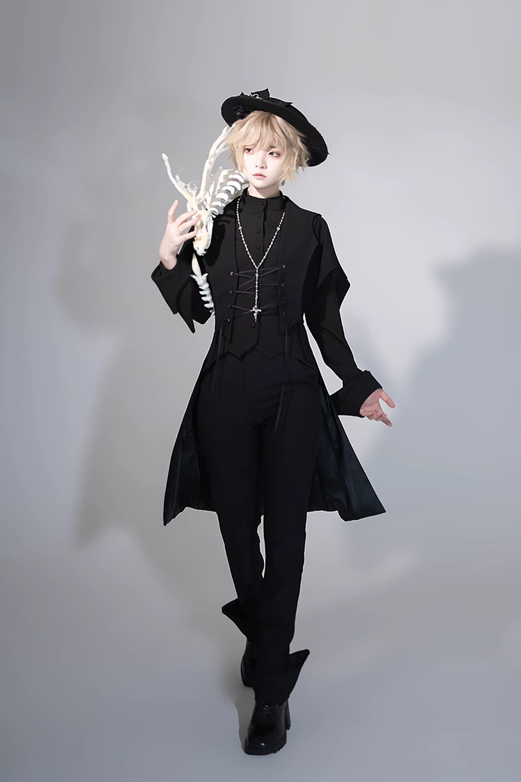 Black Vintage Medieval Prince Ouji Lolita Swallowtail Long Waistcoat Coat