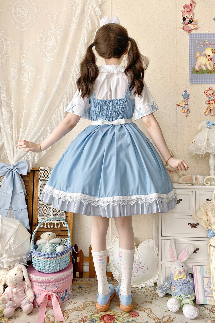 Blue Picnic Rabbit Ruffle Bowknot Lace Daily Sweet Lolita Jsk Dress Set