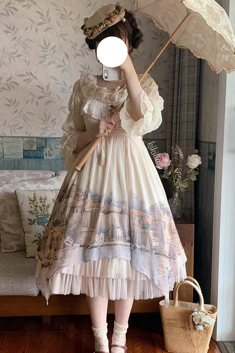 Apricot Adria Multi-Layered Printed Irregular Sweet Lolita Jsk Dress