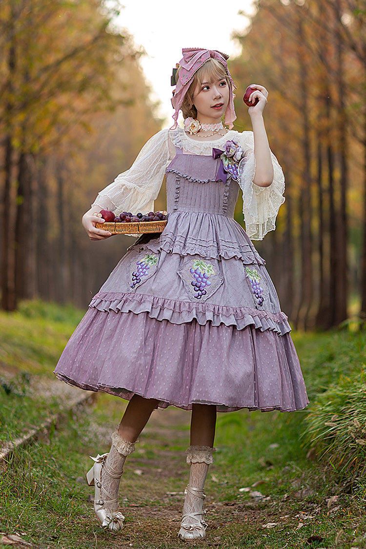Purple Vineyard Sleeveless Jacquard Print Ruffle Embroidery Sweet Lolita Jsk Dress