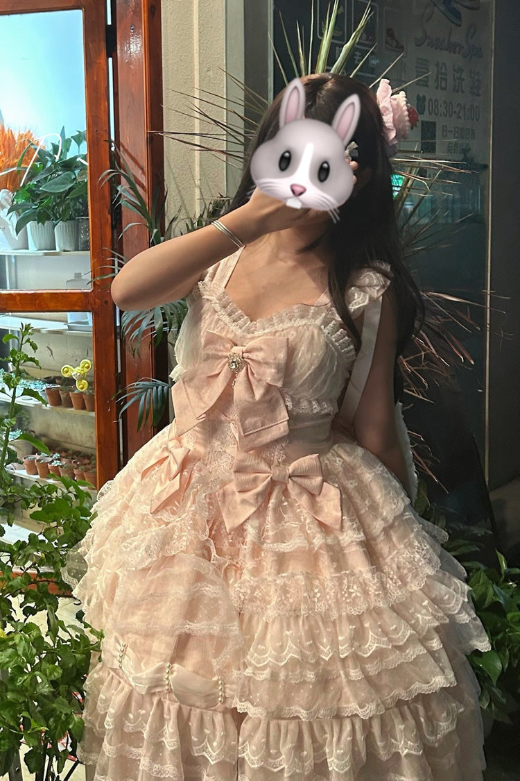 Pink Dream Prologue Doll Multi-Layered Bowknot Lace Sweet Princess Lolita Dress
