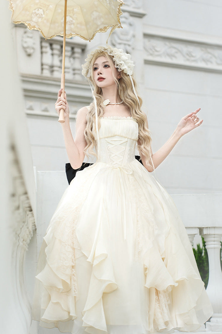 Ivory Moonlight Variations Sleeveless Ruffle Lace-Up Sweet Lolita Jsk Long Dress