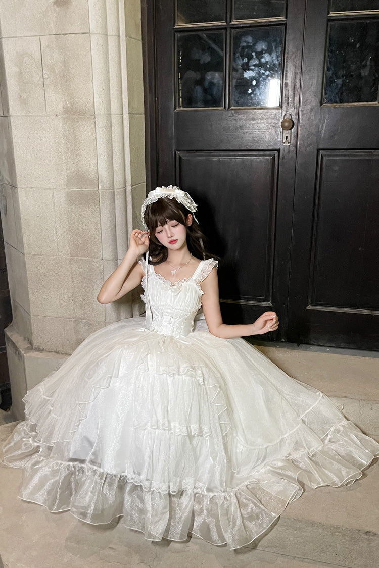 White Moonlight Sonata Ruffle Cardigan Bowknot Lace Sweet Vintage Lolita Jsk Dress