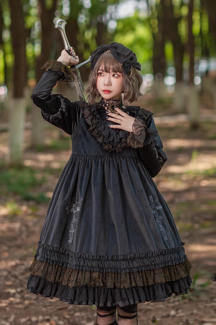 Holy Fruit Manor Embroidery Print Long Puff Sleeves Ruffle Gothic Lolita Dress 2 Colors