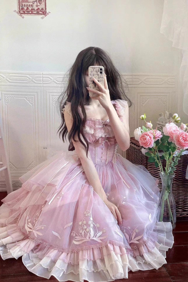 Pink Love Is Coming Multi-layer Ruffle Embroidery Bowknot Sweet Princess Lolita Jsk Dress