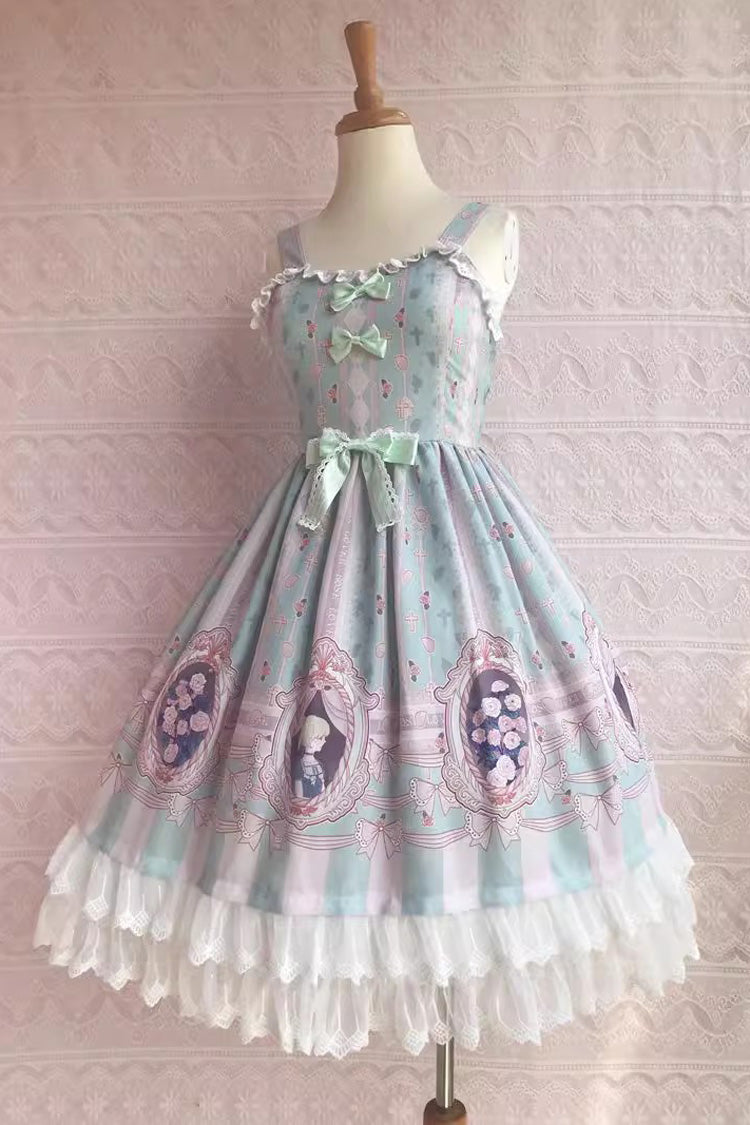 Double Layer Rose Lover's Dream Print Ruffle Bowknot Sweet Lolita Jsk Dress 3 Colors