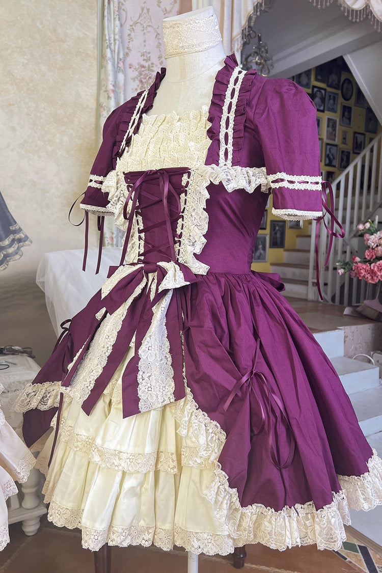 Miss Rella Short Sleeves Multi-Layered Ruffle Cardigan Bowknot Lace-Up Sweet Lolita Dress 9 Colors