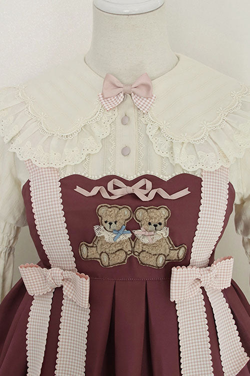 Wine Sheep & Bear Print Alice Girl Bowknot Ruffled Sweet Lolita JSK Dress