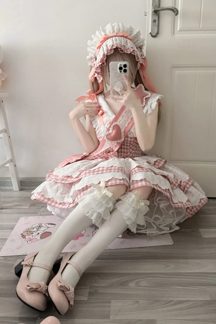 Pink Star Grant Angel Triple-Layered Print Ruffle Sweet Lolita Dress