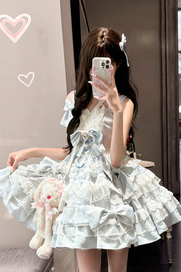 Blue Sweetheart Doll Multi-Layered Ruffle Bowknot Lace Sweet Princess Gorgeous Lolita Jsk Dress