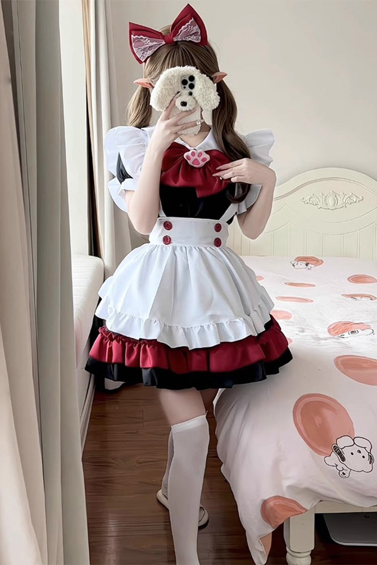 Black/Red/White Vampire Short Sleeves Ruffle Cat's Paw Bowknot Gothic Plus Size Lolita Dress Full Set
