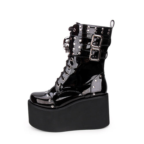 Black Skull Decorative Side Zip Gothic Lolita Boots