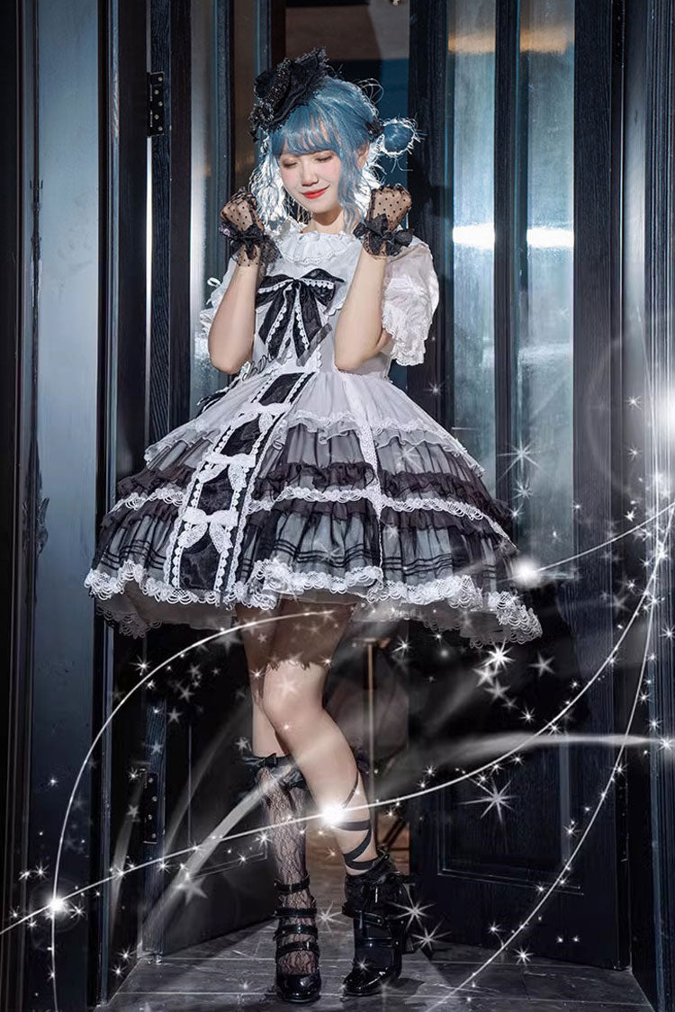 White/Black Multi-layer Ruffle Bowknot The Covenant of Summer Isle Gothic Princess Lolita Jsk Dress