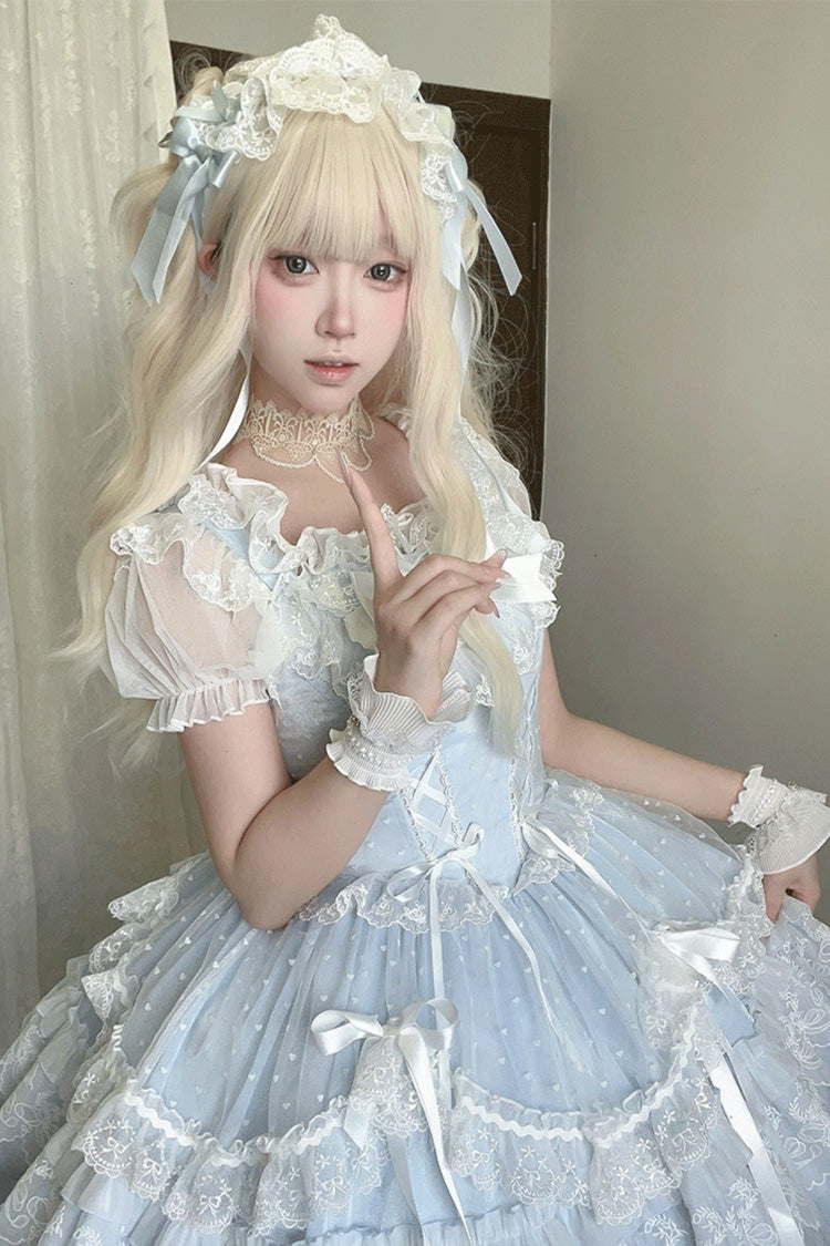 Blue Candy House Sleeveless Ruffle Bowknot Lace Lace-Up Sweet Lolita Jsk Dress